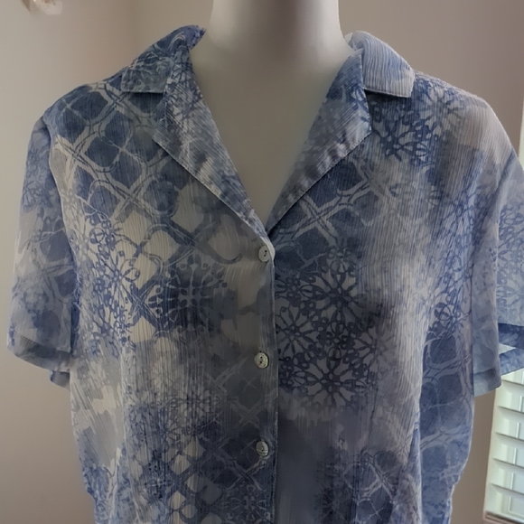 Alfred Dunner Tops - Alfred Dunner Blue Patterned Sheer Blouse